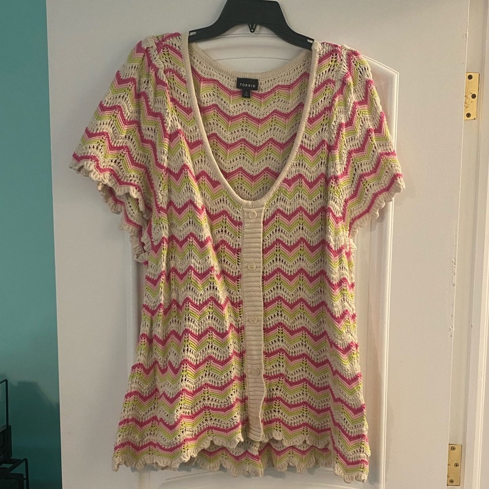 Torrid Pointelle Flutter Sleeve Sweater